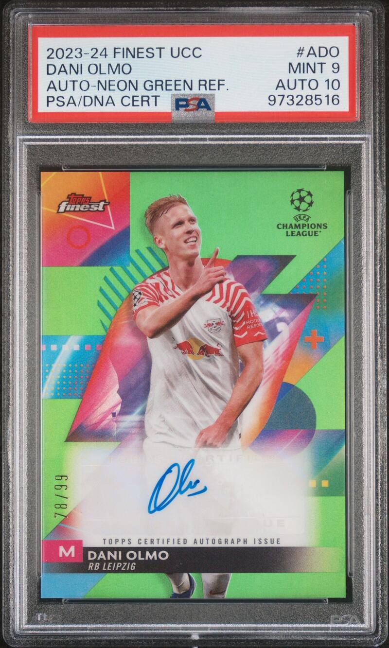 2023 Topps Finest UCC Green Wave Refractor #A-DO Dani Olmo /99 PSA 9 Auto 10 DNA